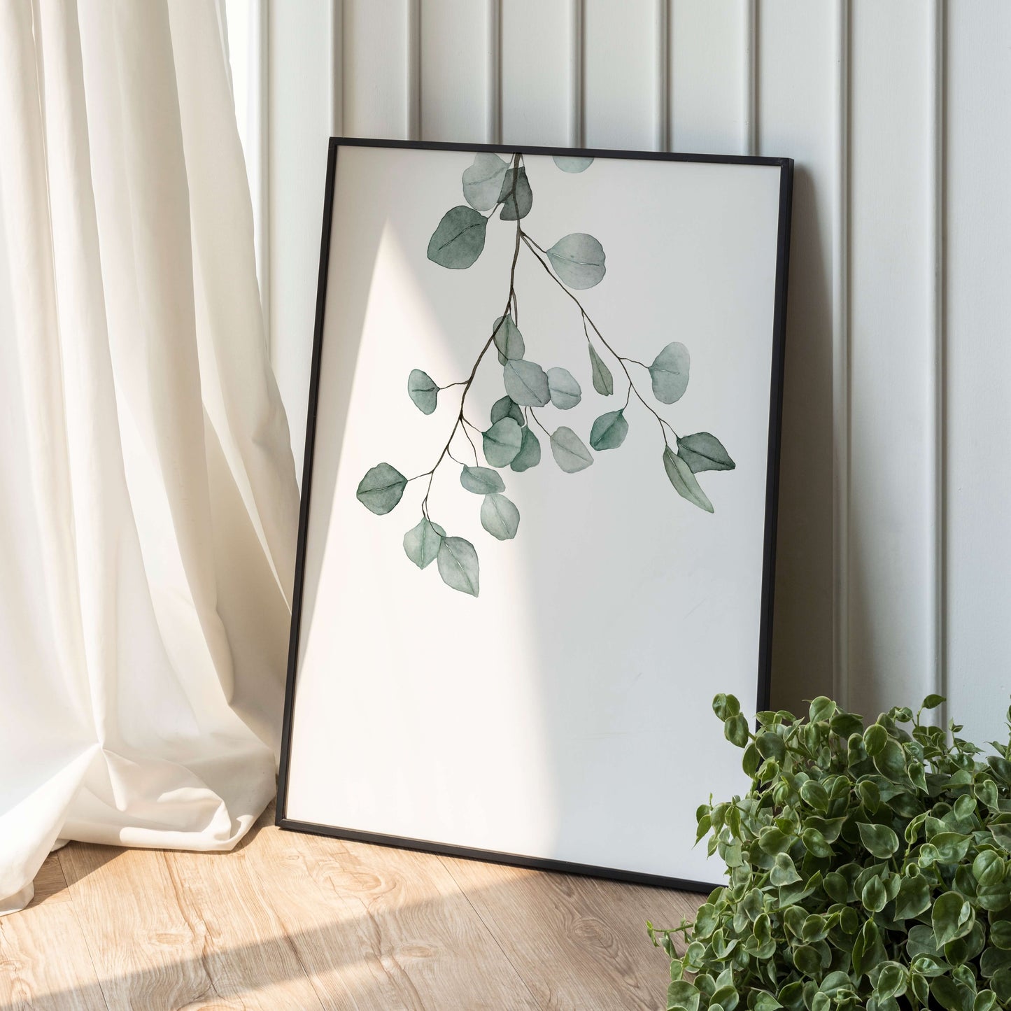 Botanische Wandkunst zum Ausdrucken – Aquarell Eukalyptus Zweig