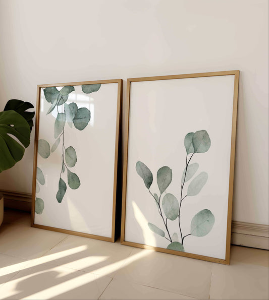 Minimalist Eucalyptus Wall Art – Set of 2 Prints