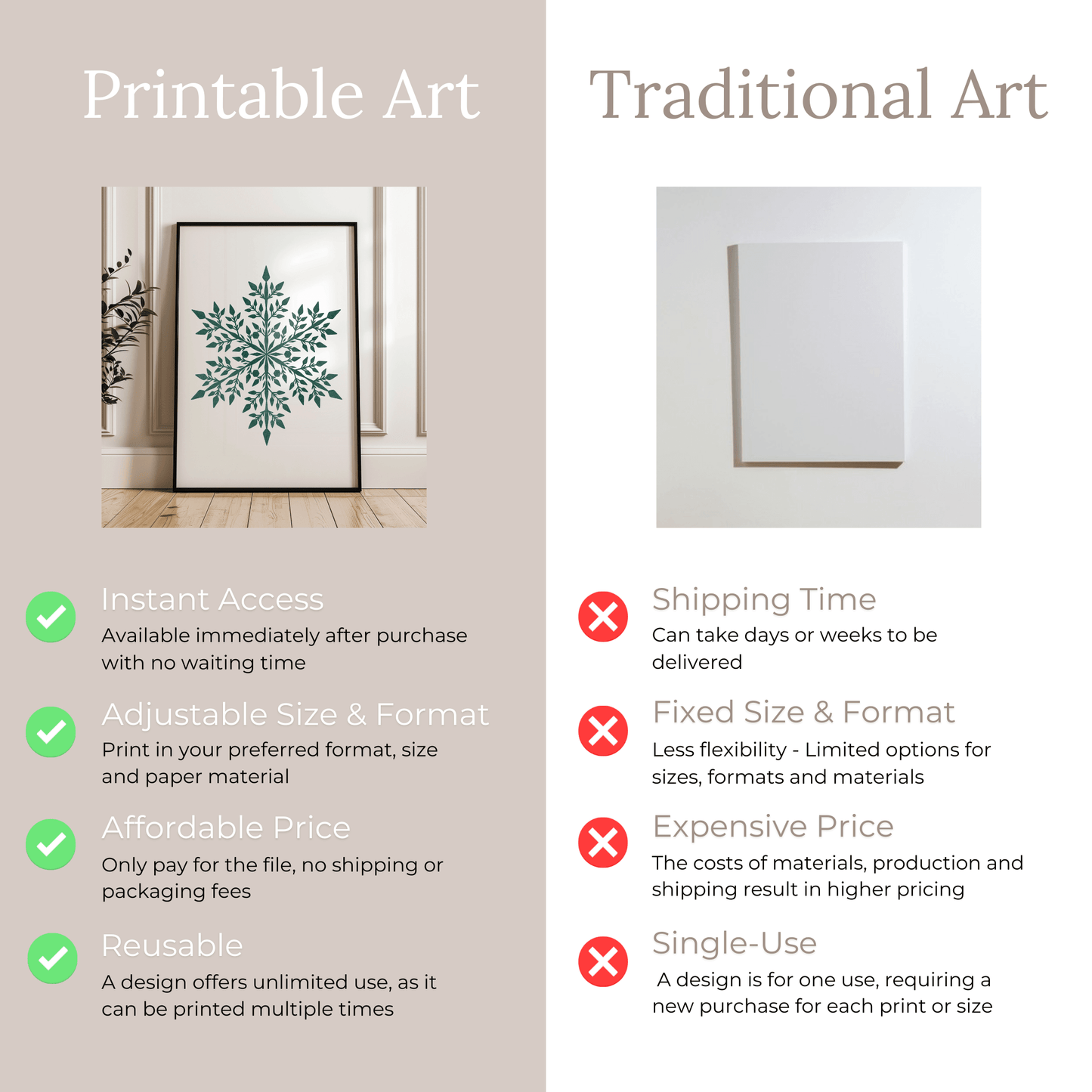 Elegante Schneeflocke – Druckbare Wandkunst