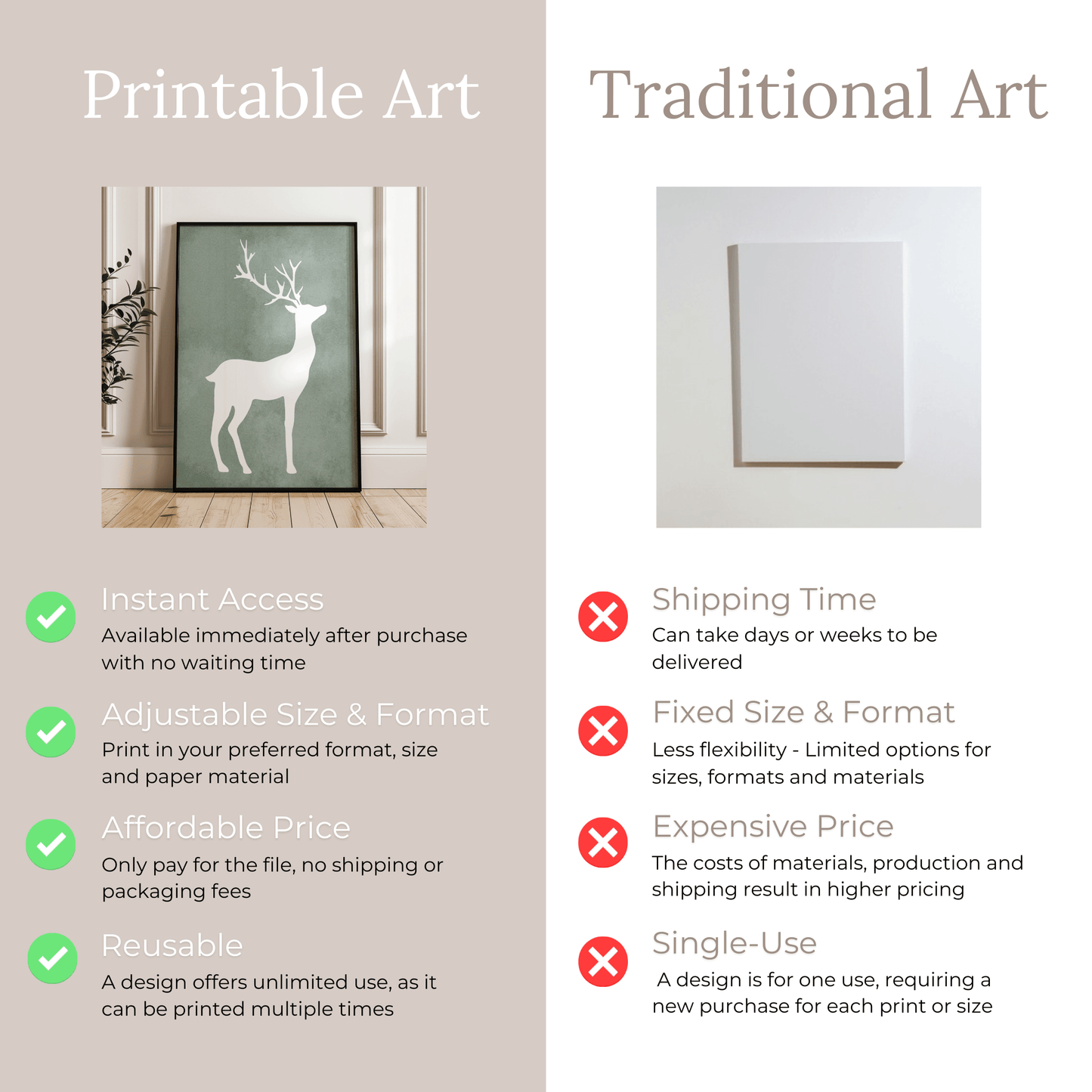 Minimalistische Hirsch Silhouette - druckbare Wandkunst