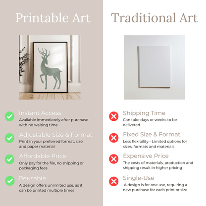 Minimalist Nordic Deer Art - Printable Wall Art