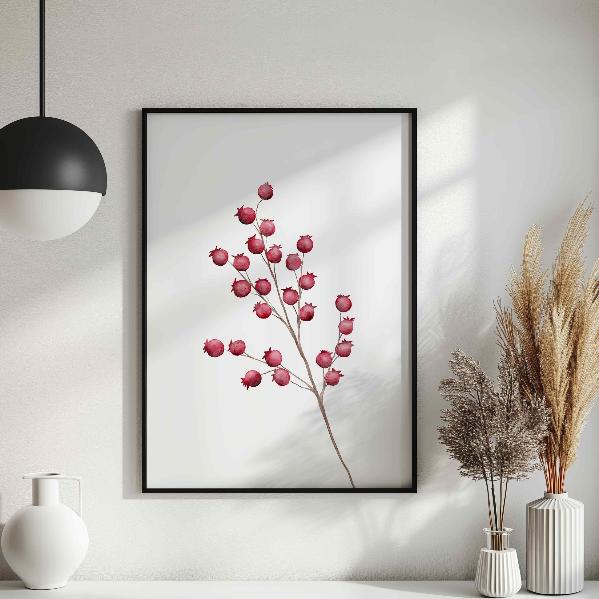 Wall Art with Red Berry Branches | Botanical Watercolor Printable
