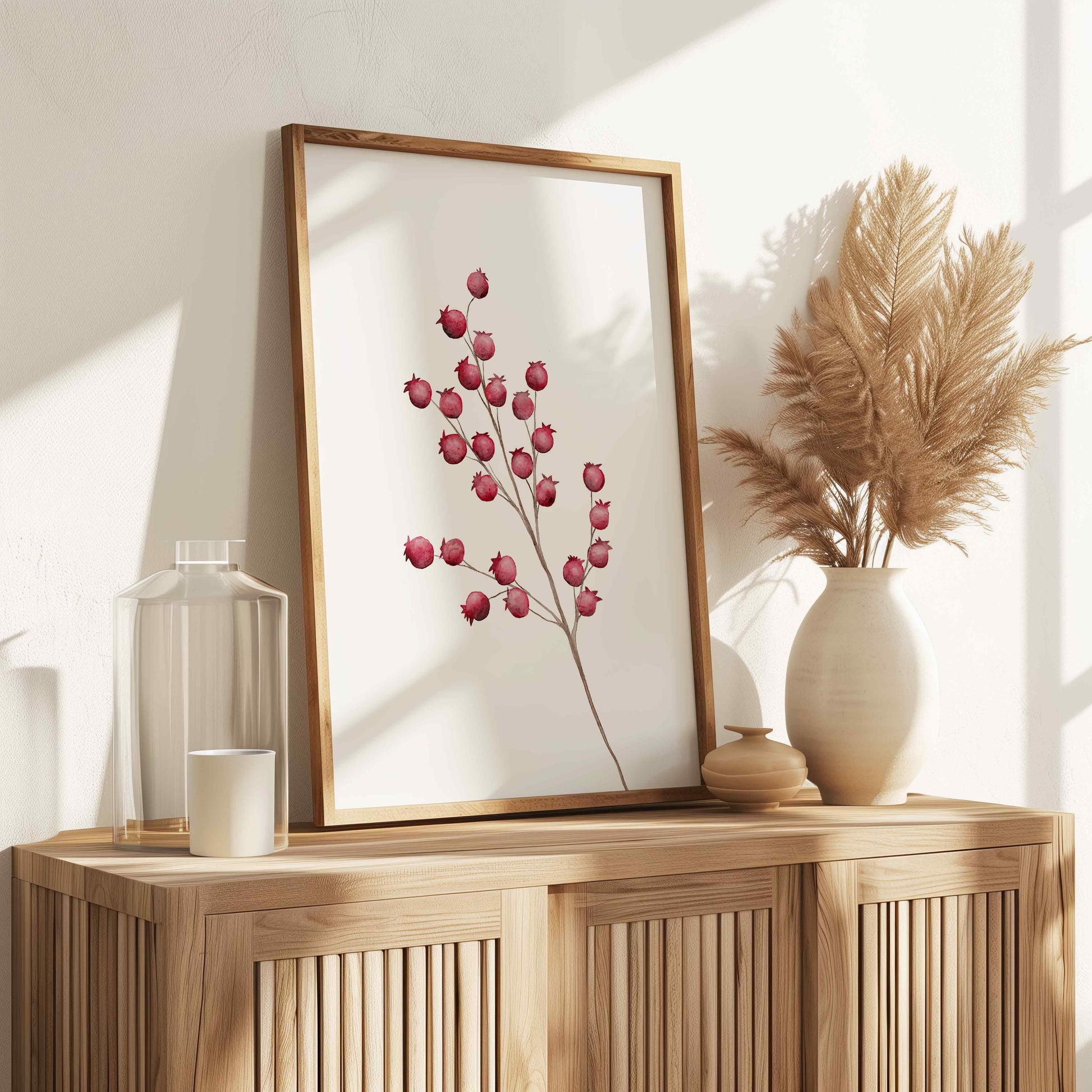 Wall Art with Red Berry Branches | Botanical Watercolor Printable