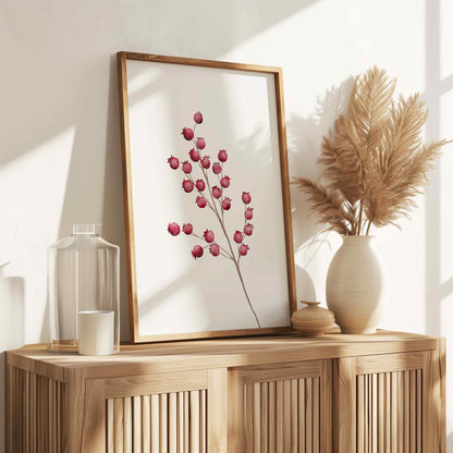 Wall Art with Red Berry Branches | Botanical Watercolor Printable